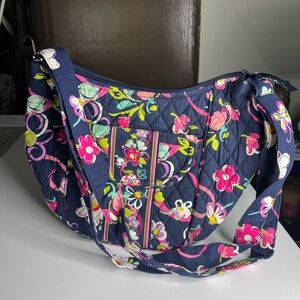 Vera Bradley Quilted Crossbody Shoulder Bag Navy Pink Floral Print Purse Tote